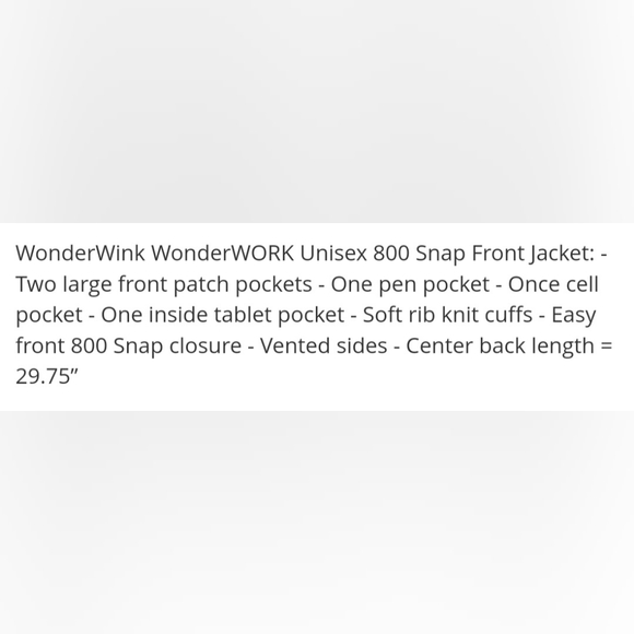 WonderWork 800A Unisex Snap Front Scub Jacket. Ceil Blue. Size XS. NWT (A18) - Picture 3 of 8